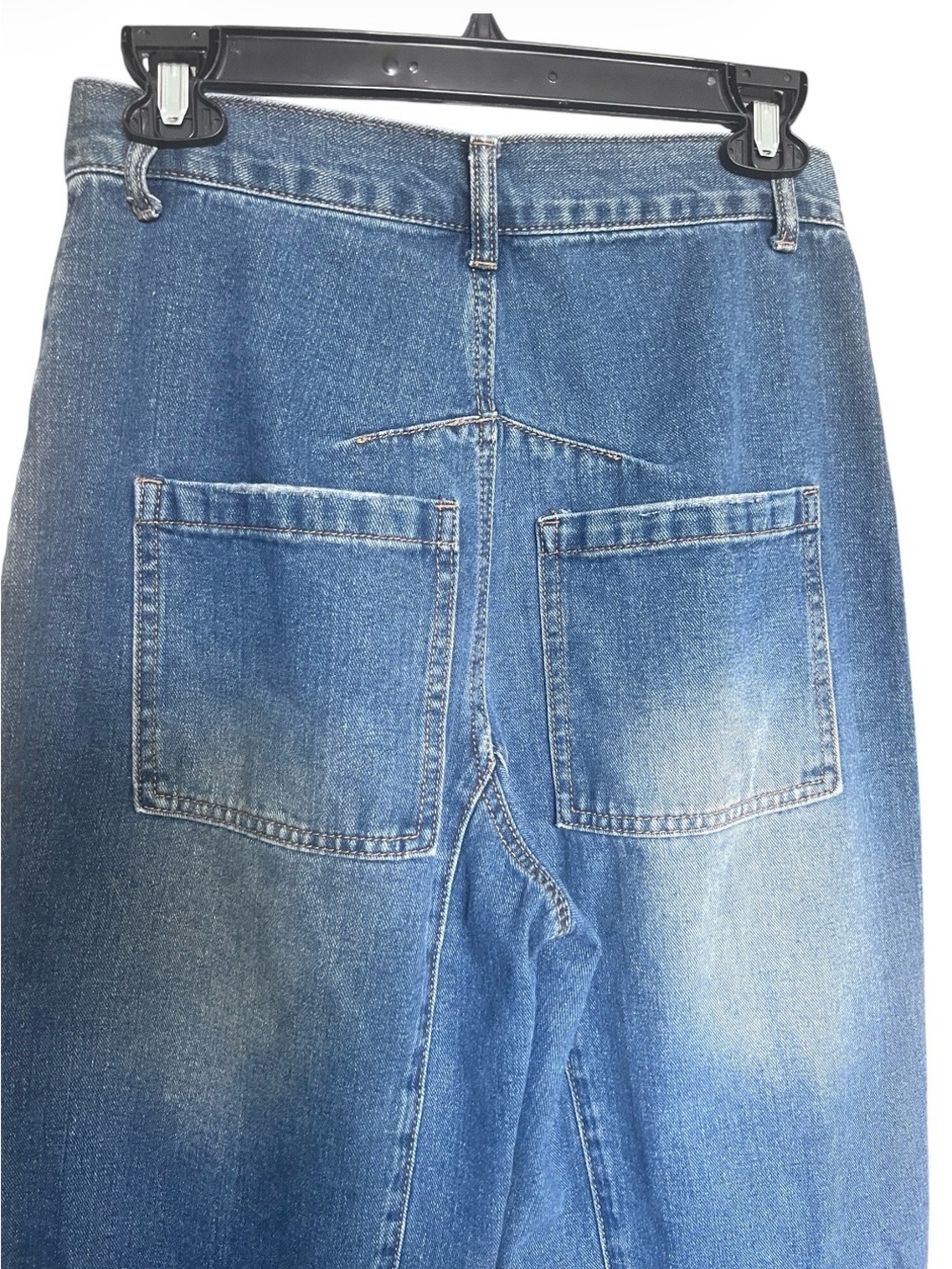 High Rise Faded Patch Pockets Barrel Jeans Lightweight Unbranded Blue SZ 4 - Picture 4 of 6